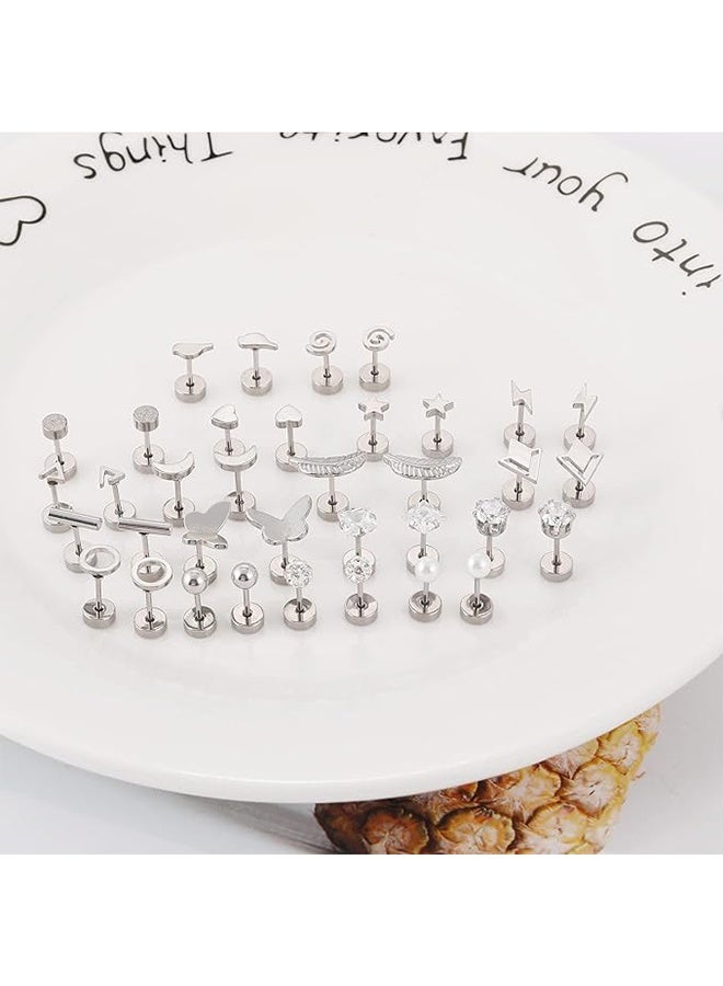 18 Pairs Stainless Steel Stud Earrings Set for Women Men Star Moon Triangle Heart Leaf 20G Cartilage Earrings Hypoallergenic Flatback Earrings Piercing Jewelry - Image 4